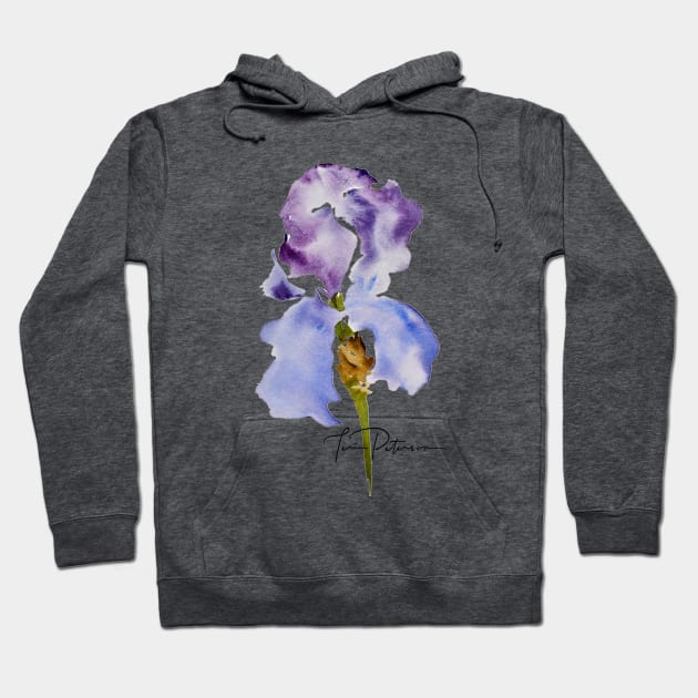 Blue Purple Iris Watercolor Hoodie by FlowerPower4U